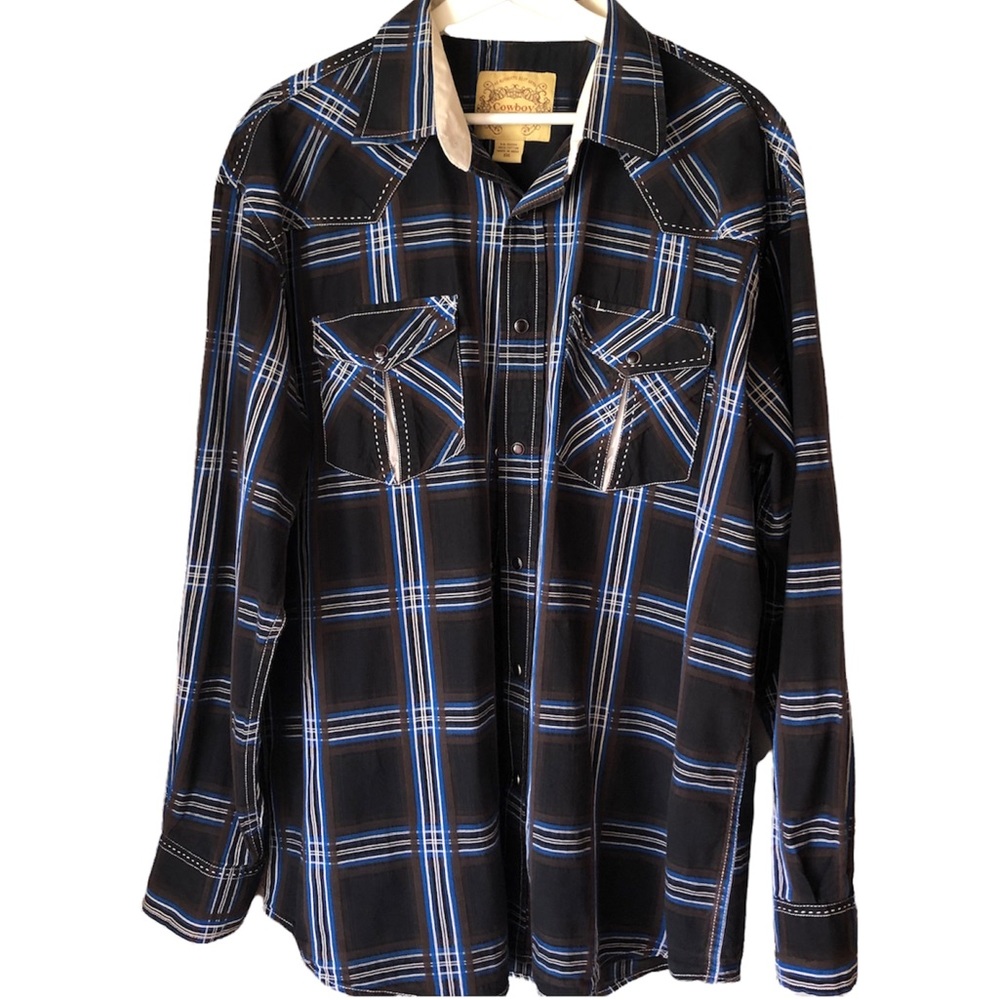 COWBOY COLLECTION Western Men’s Plaid Long Sleeve Shirt Size XXL Cotton …